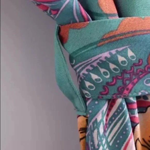 Green Cosmic Galaxy Moon Boho Short Kimono Coverup Robe - Picture 7 of 11